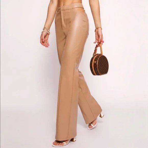 Tiger Mist Vegan Leather High Rise Cutout Wide Leg Flare Pants NWT Y2K Mcbling M - Picture 2 of 12